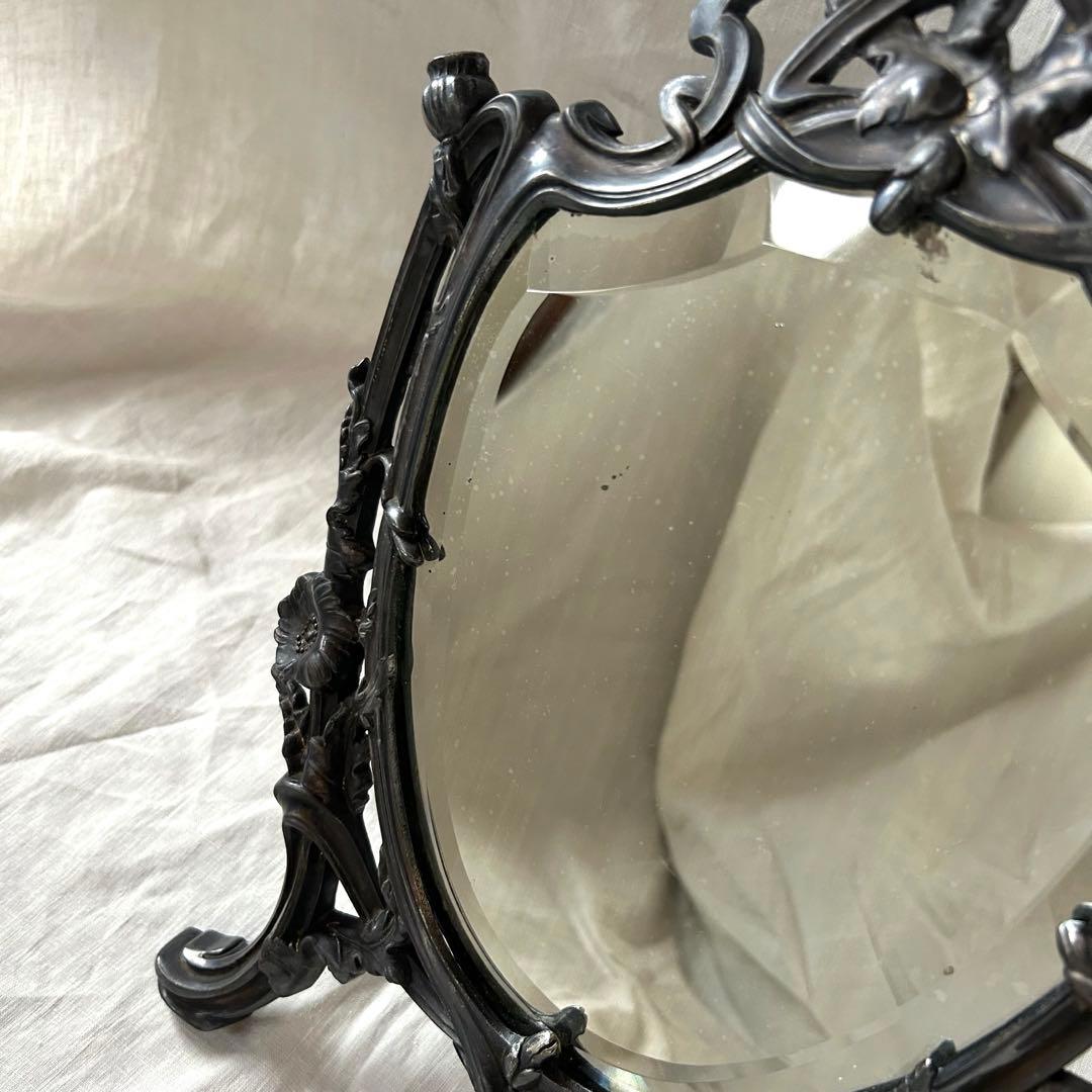 希少 フランスアンティーク 真鍮 スタンドミラー ビゾテ加工 ロココ調