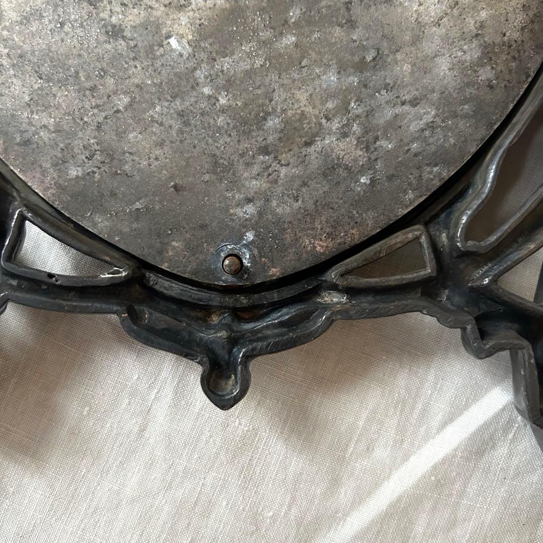 希少 フランスアンティーク 真鍮 スタンドミラー ビゾテ加工 ロココ調