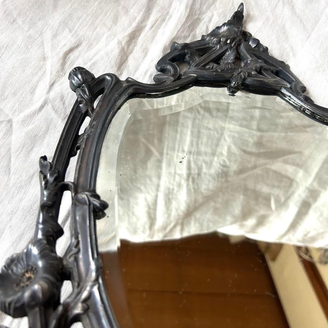 希少 フランスアンティーク 真鍮 スタンドミラー ビゾテ加工 ロココ調