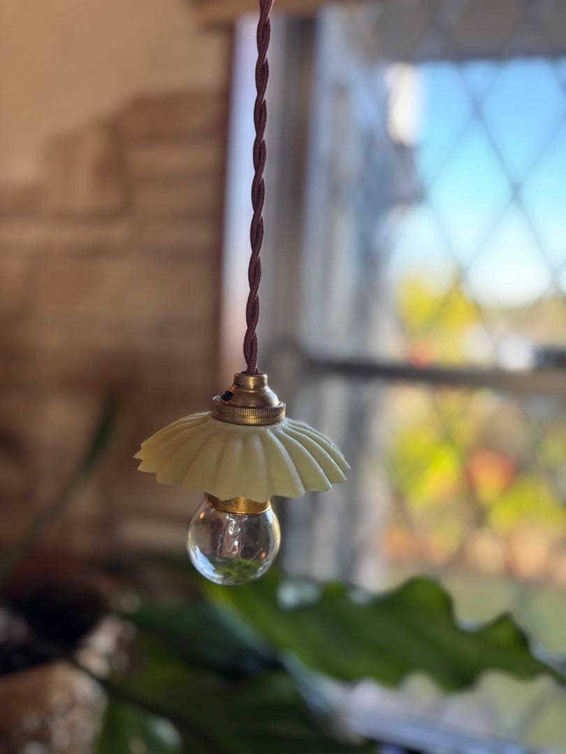 レア！カスタード サテン ウランガラス アトリエランプ シェード