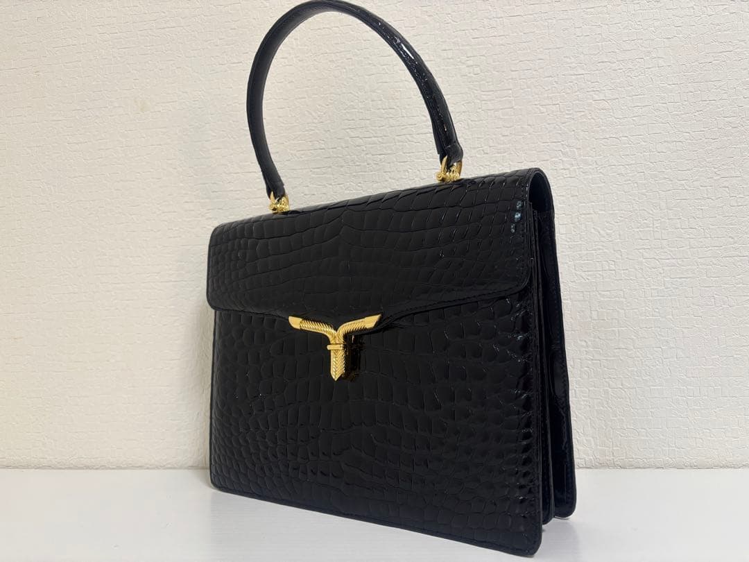 超美品 LONGINES ロンジン クロコダイル ブラック ハンドバッグ