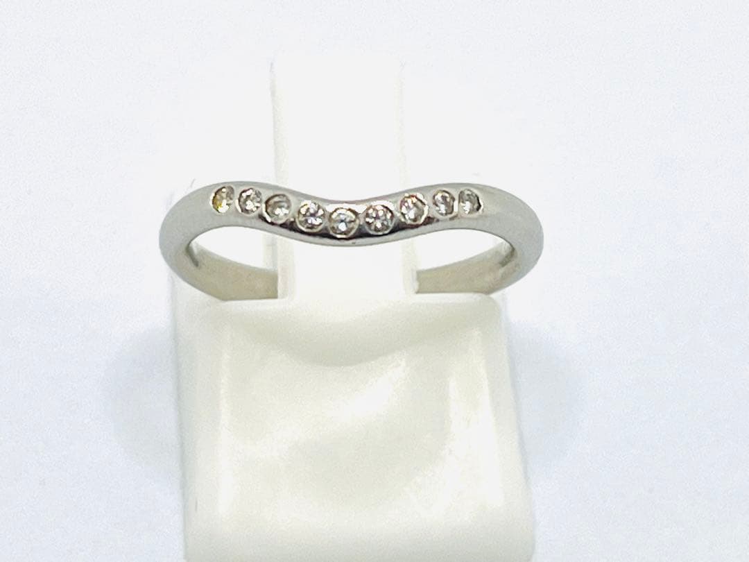 c664 ティファニー　カーブド　バンド　ダイヤ　9P プラチナ　リング　約5号