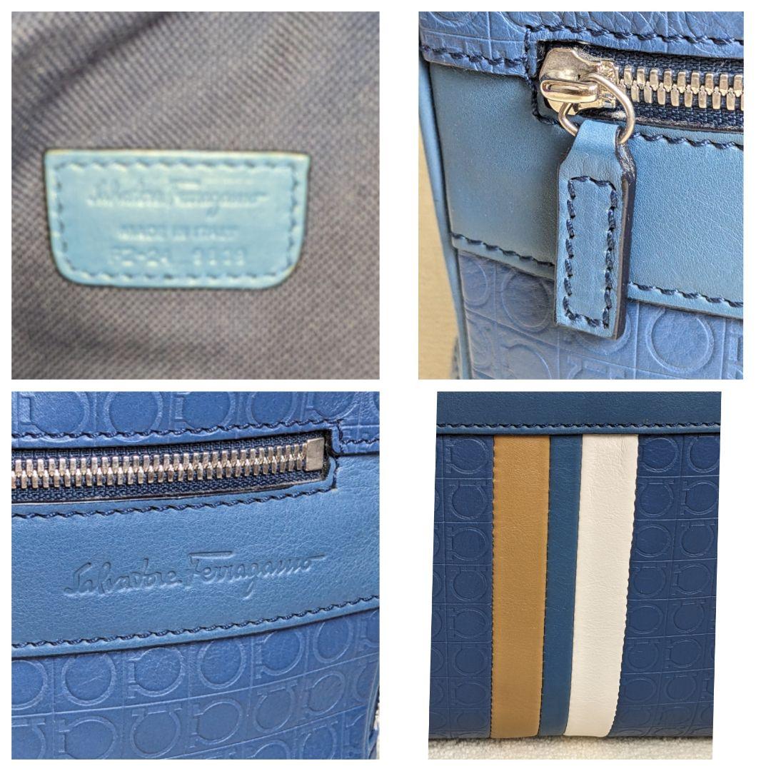 Ferragamo フェラガモ ガンチーニ ビジネスバッグ レザー 青