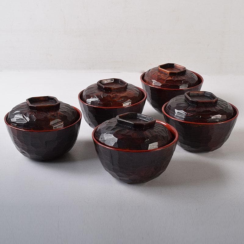 茶懐石道具　讃岐漆器　後藤塗　蓋付吸物碗　5客　共箱　N　7681C