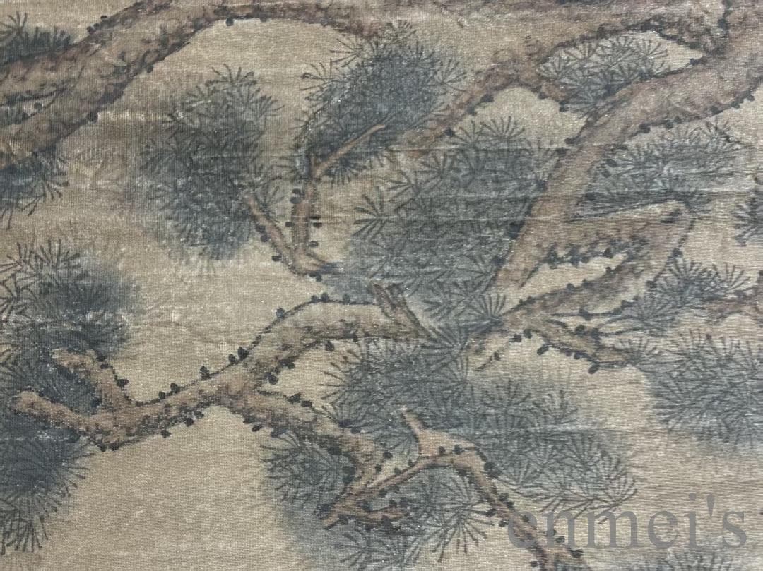 中国古美術 郎世寧款 松鹿図 絹本画 三尺 純手描き 肉筆 掛け軸 絵画