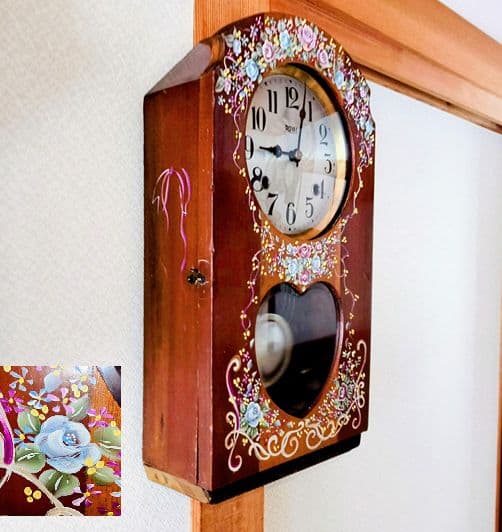 〈完動・美品〉ローヤル時計一点物特注品　ハート型面取り硝子ゼンマイ振り子掛け時計