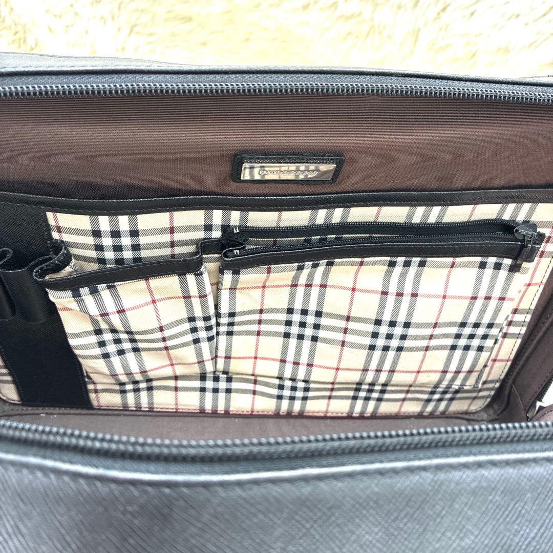 バーバリー サフィアーノレザー ノバチェック ビジネスバッグ ブラック 黒 A4