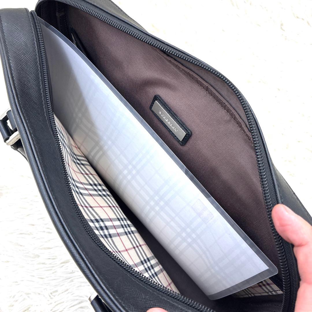 バーバリー サフィアーノレザー ノバチェック ビジネスバッグ ブラック 黒 A4