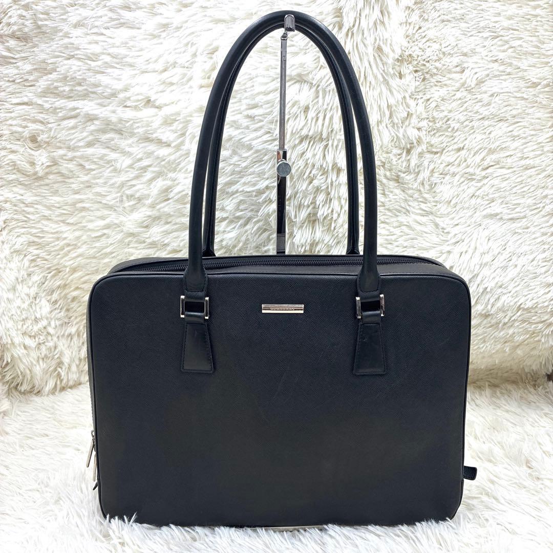 バーバリー サフィアーノレザー ノバチェック ビジネスバッグ ブラック 黒 A4