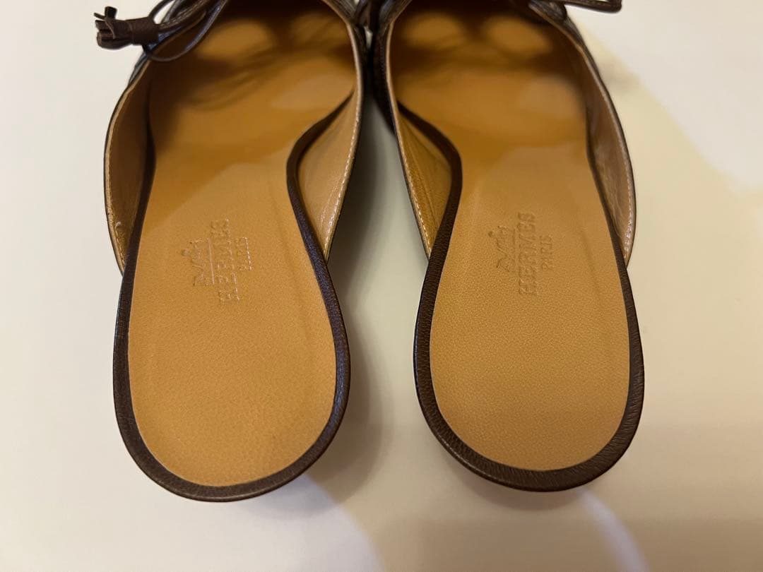 HERMES ブラウンレザー ミュール　サンダル