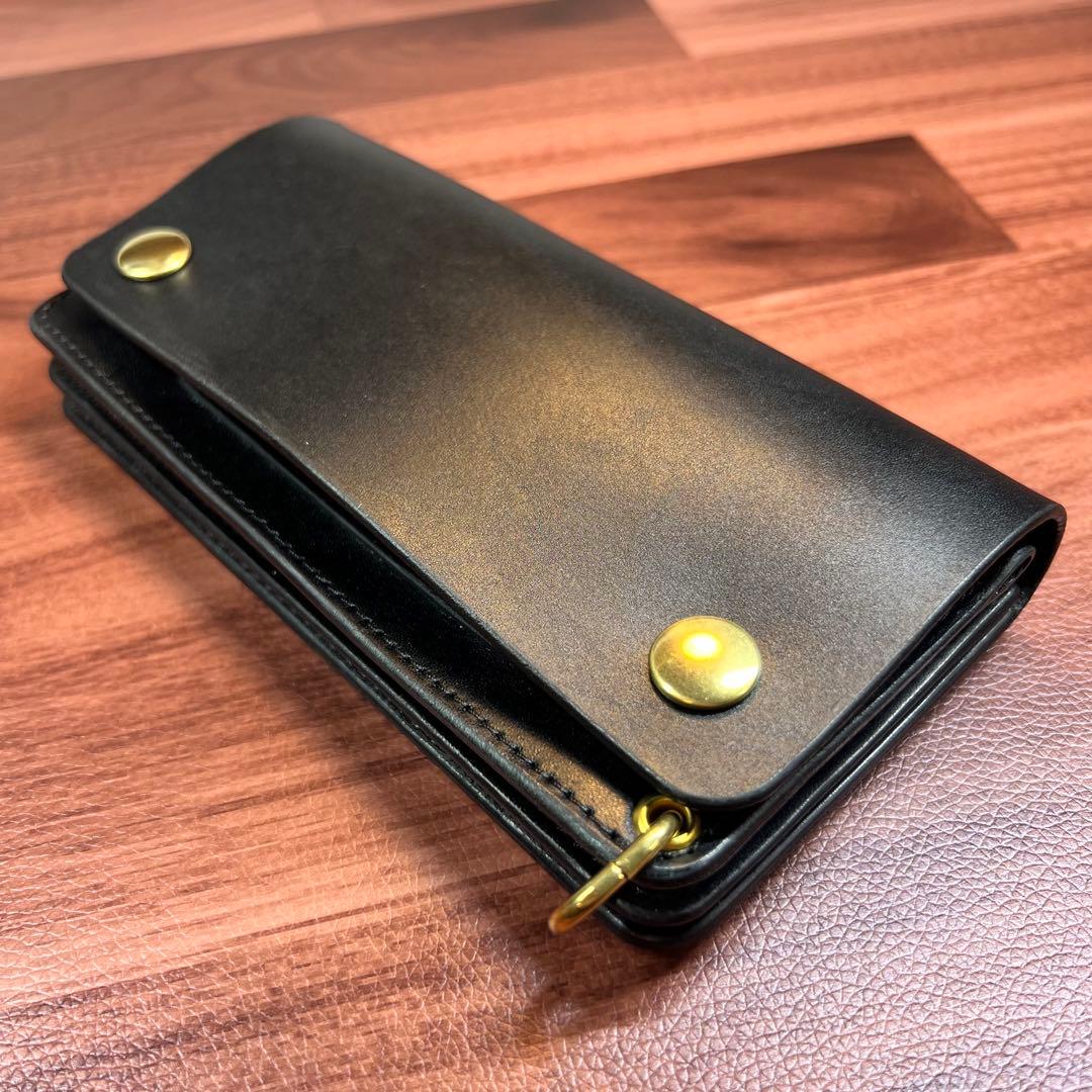 【トラッカーウォレット ロング 3層】 ブラック ゴールド universal