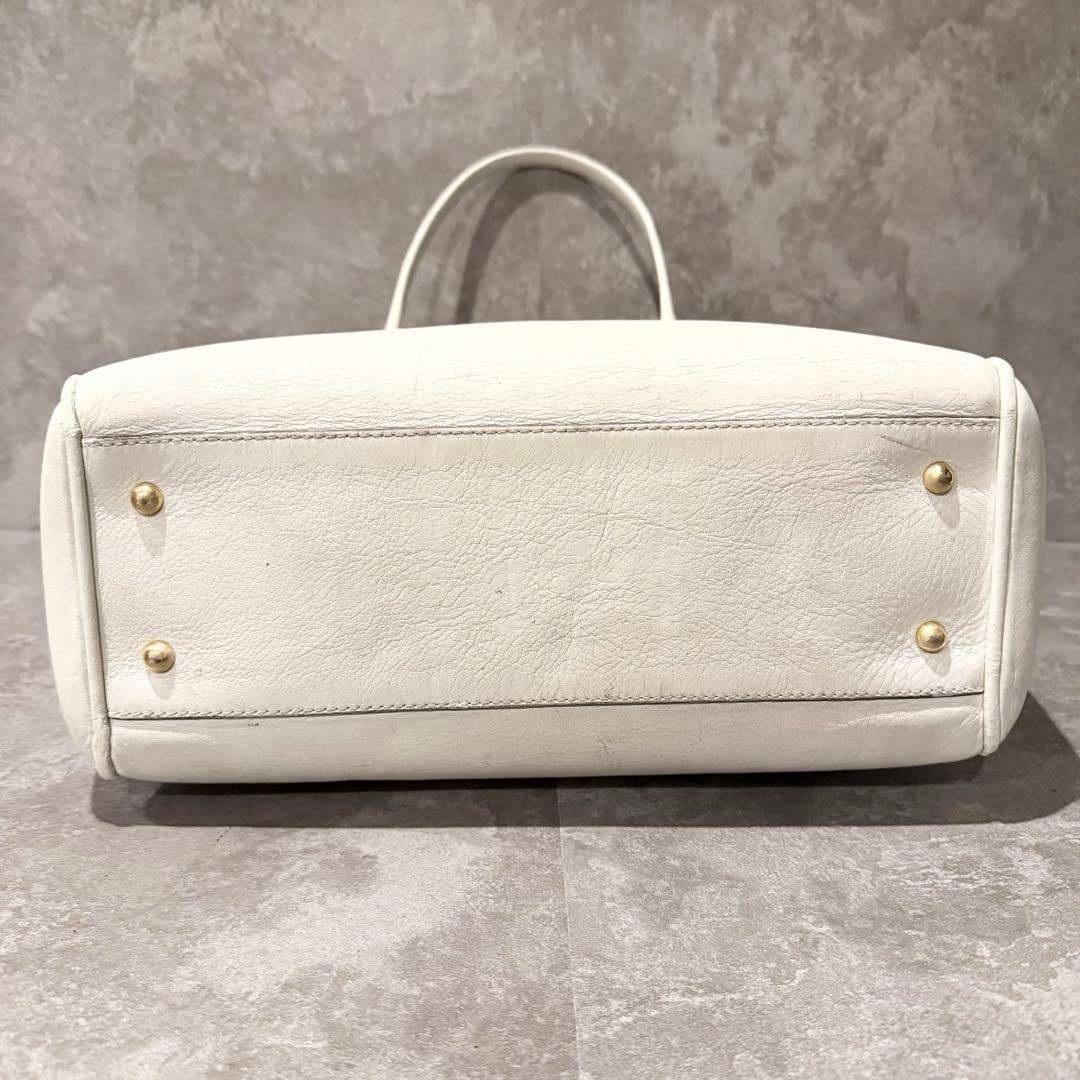 ⭐️ロエベ⭐️ヘリテージ レザー トートバッグ ホワイト ロゴ型押し