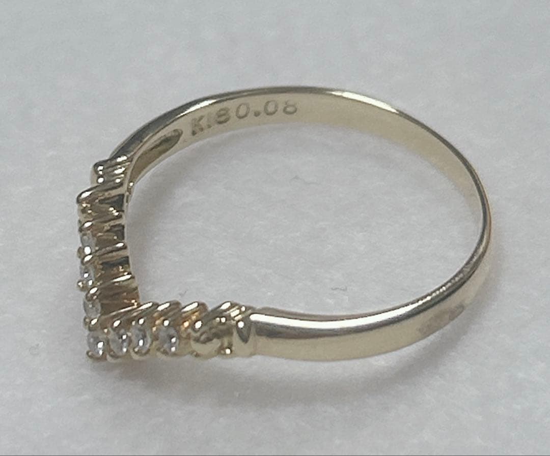 K18YG V字リング ダイヤモンド0.08ct 1.5g