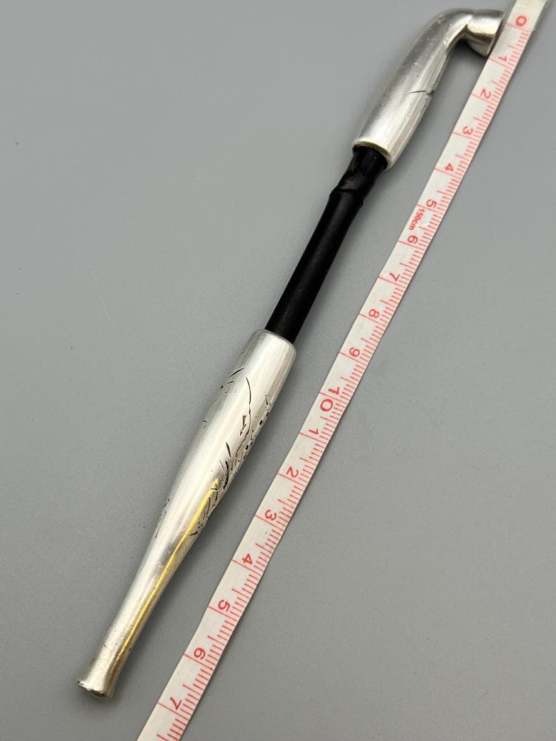 銀製 キセル 煙管 在銘 風景図 赤銅金象嵌 銀細工 アンティーク 重量約