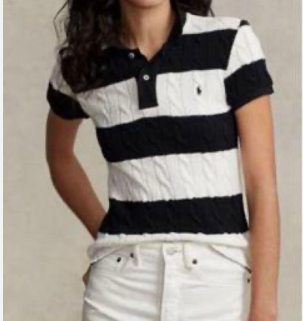 現行タグ　ポロバイラルフローレン 半袖ケーブルニット　ボーダー　ニットポロシャツ