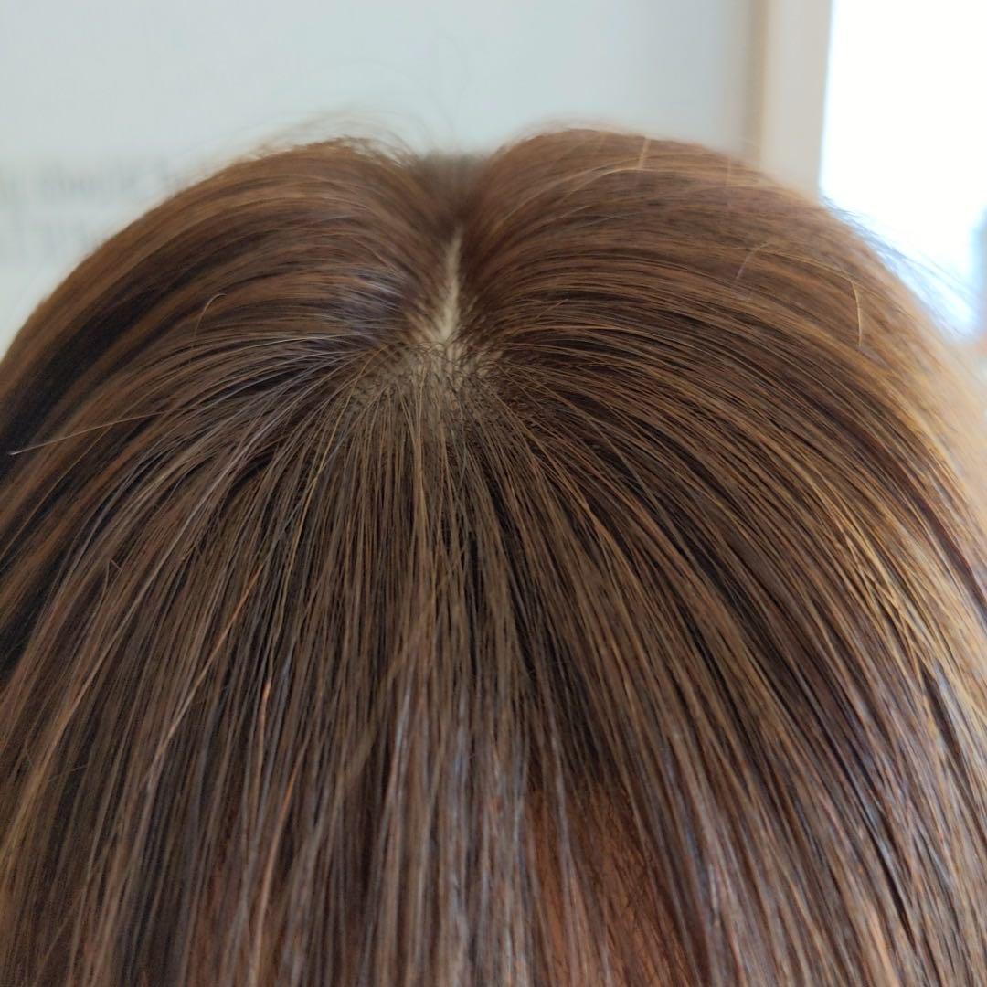 ★サラサラ人毛100%★外ハネレイヤー　ブラウン　後れ毛・うぶ毛カット済み