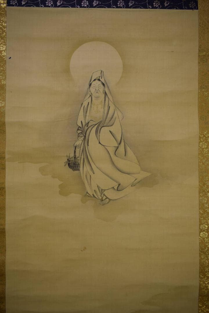 真作/前川文嶺/魚籃観音/雲上観音/白衣観音/桐題箱付/布袋屋掛軸HJ-117