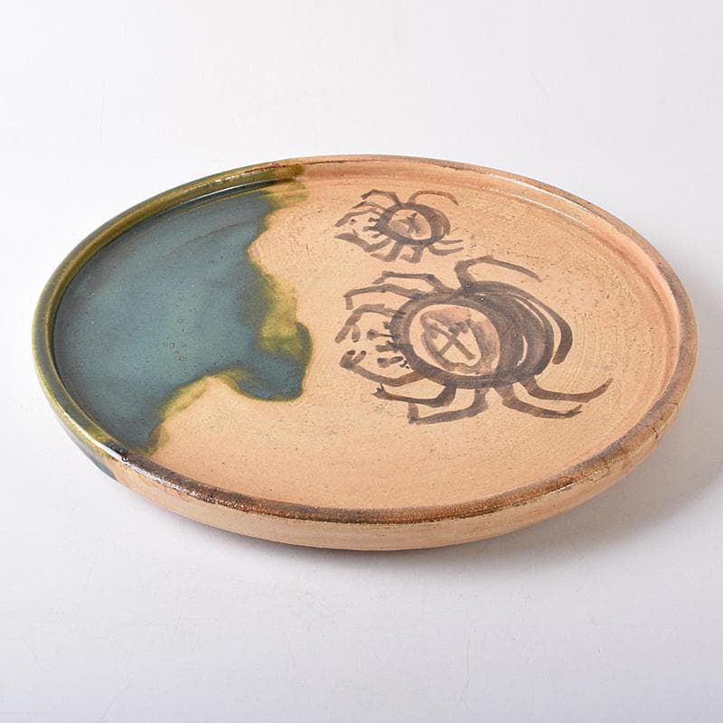 あ 　織部焼　蟹文　平丸皿　共布　黒田陶々庵極め箱　M　R8740B