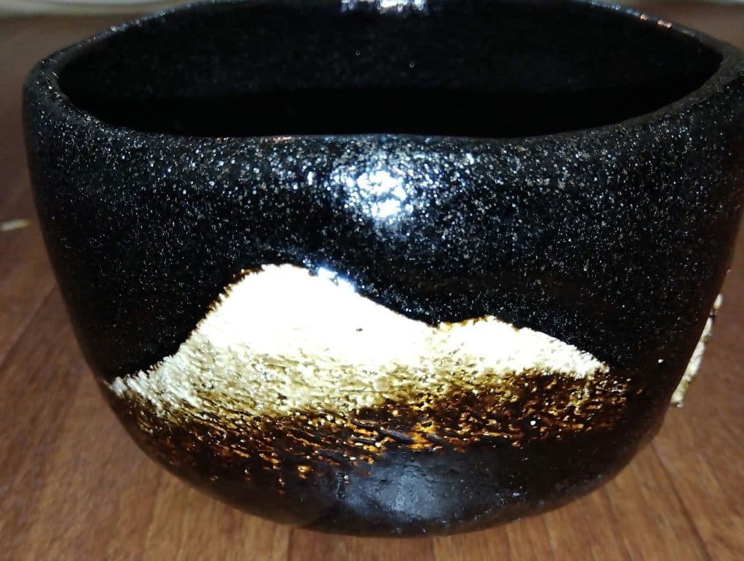 レア ビンテージ】大野九行 黒楽茶碗 楽焼き 黒茶碗 富士山 馬 牛 人