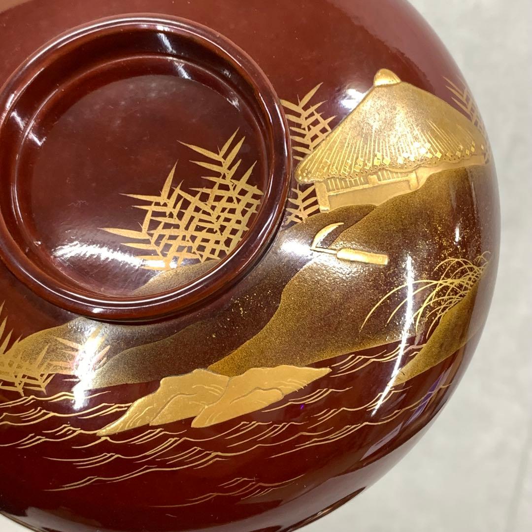 吸物椀 5客 絵変わり 塗り 溜絵 正月 賀正 金彩 汁椀 雑煮 A