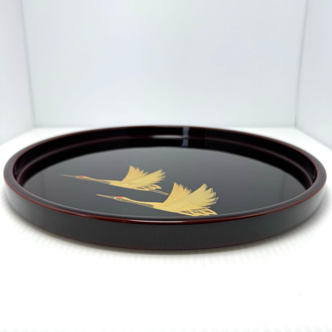 未使用 輪島塗 沈金 トレー お盆 膳 鶴 高級 漆 漆器 飾り 共箱 説明書