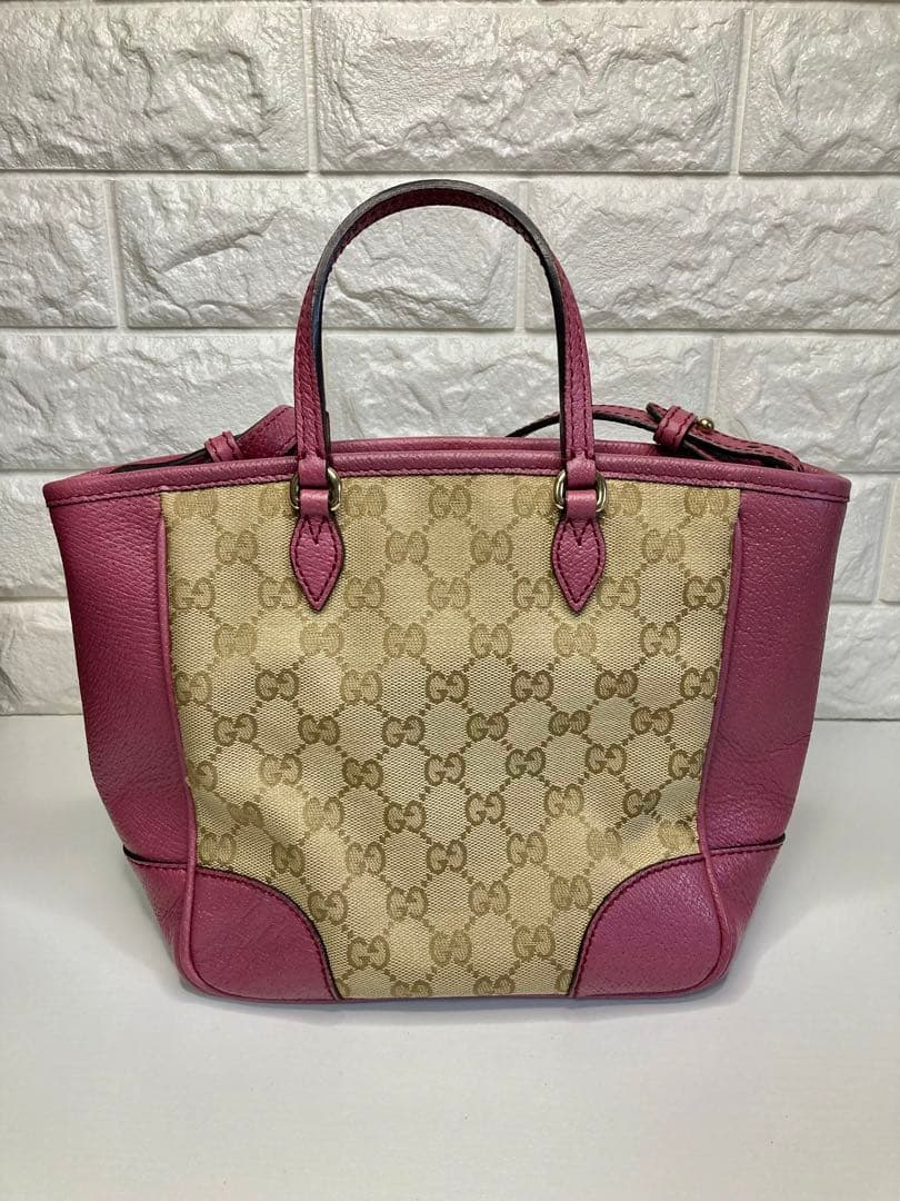 グッチ GGキャンバス レザー 2WAY ハンドバッグ ピンク