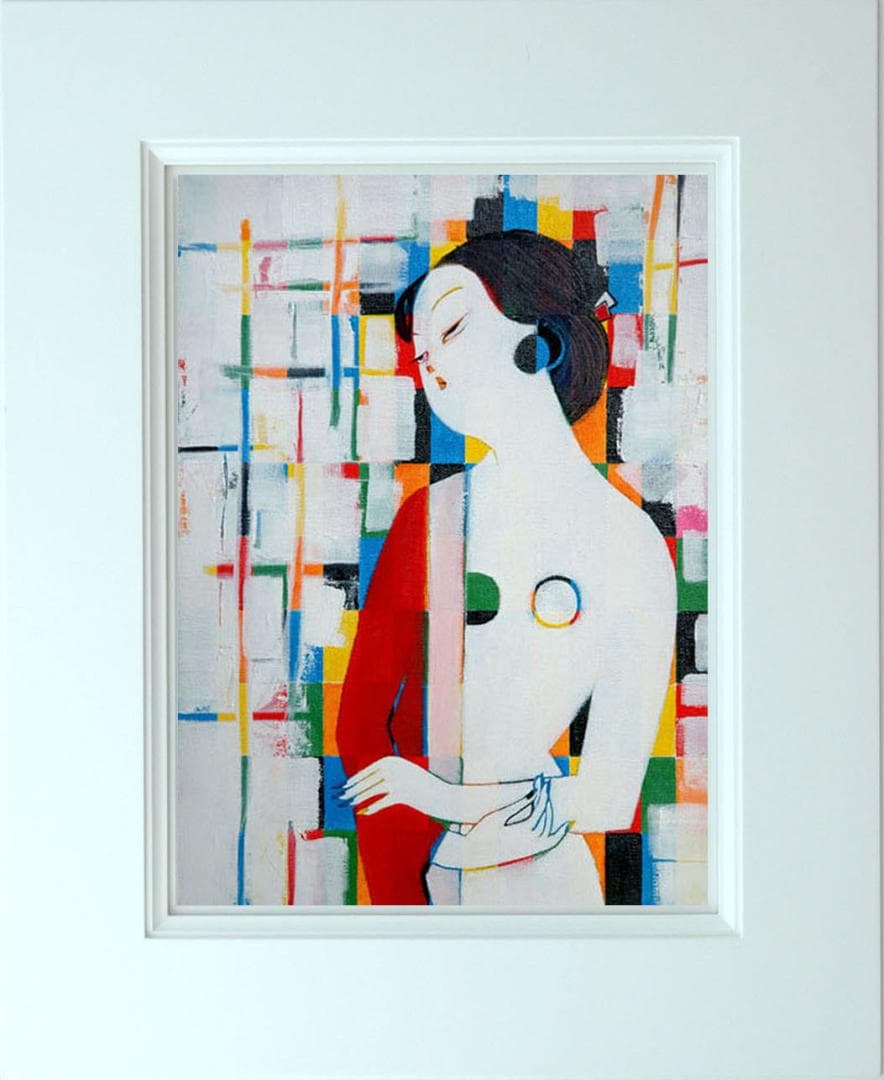 油絵 菅家令子 絵 絵画インテリア額付(青緑＋金色の枠)uF6-010911女性