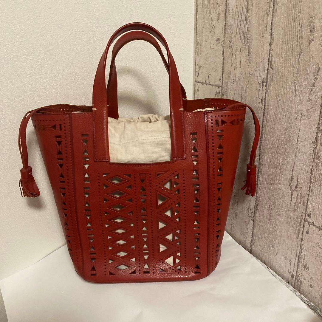 genten 赤レザー カットアウト トートバッグ genten 赤 レザー トートバッグ genten 赤レザー カットアウト トート