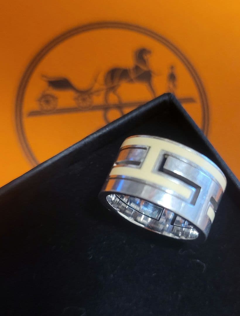 HERMES ムーブアッシュシルバーエナメル リング
