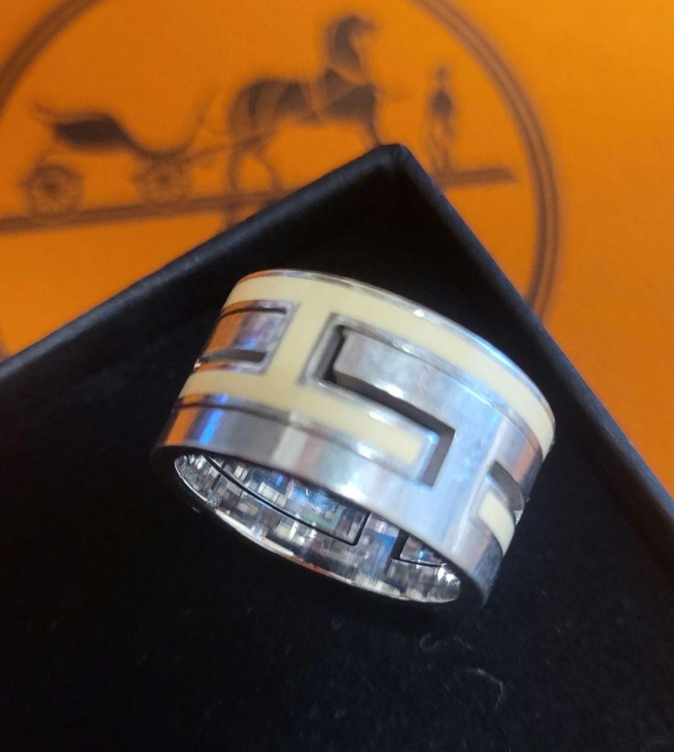 HERMES ムーブアッシュシルバーエナメル リング