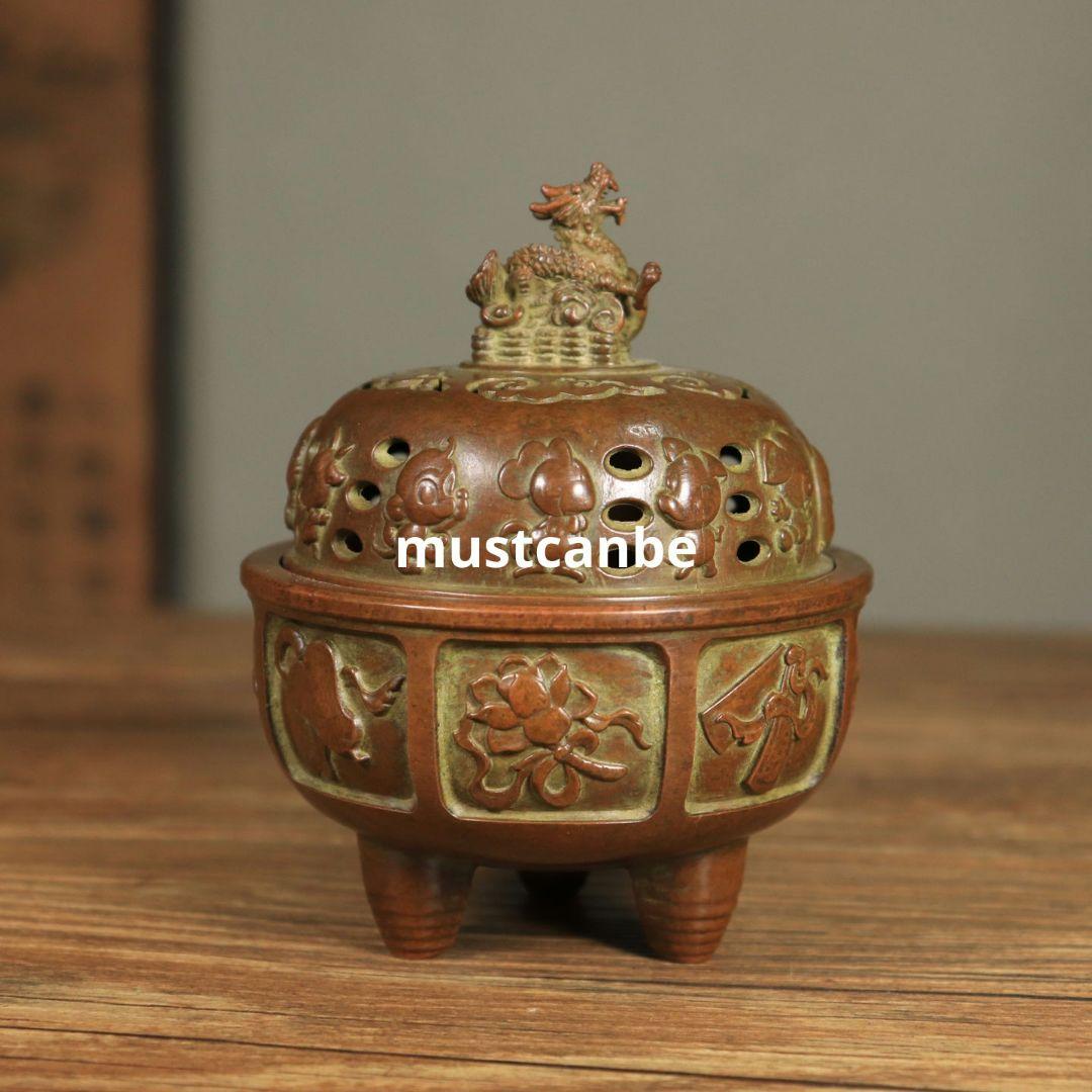 銅器 十二支竜 三足香炉 香道具 茶道具 工芸品 置物