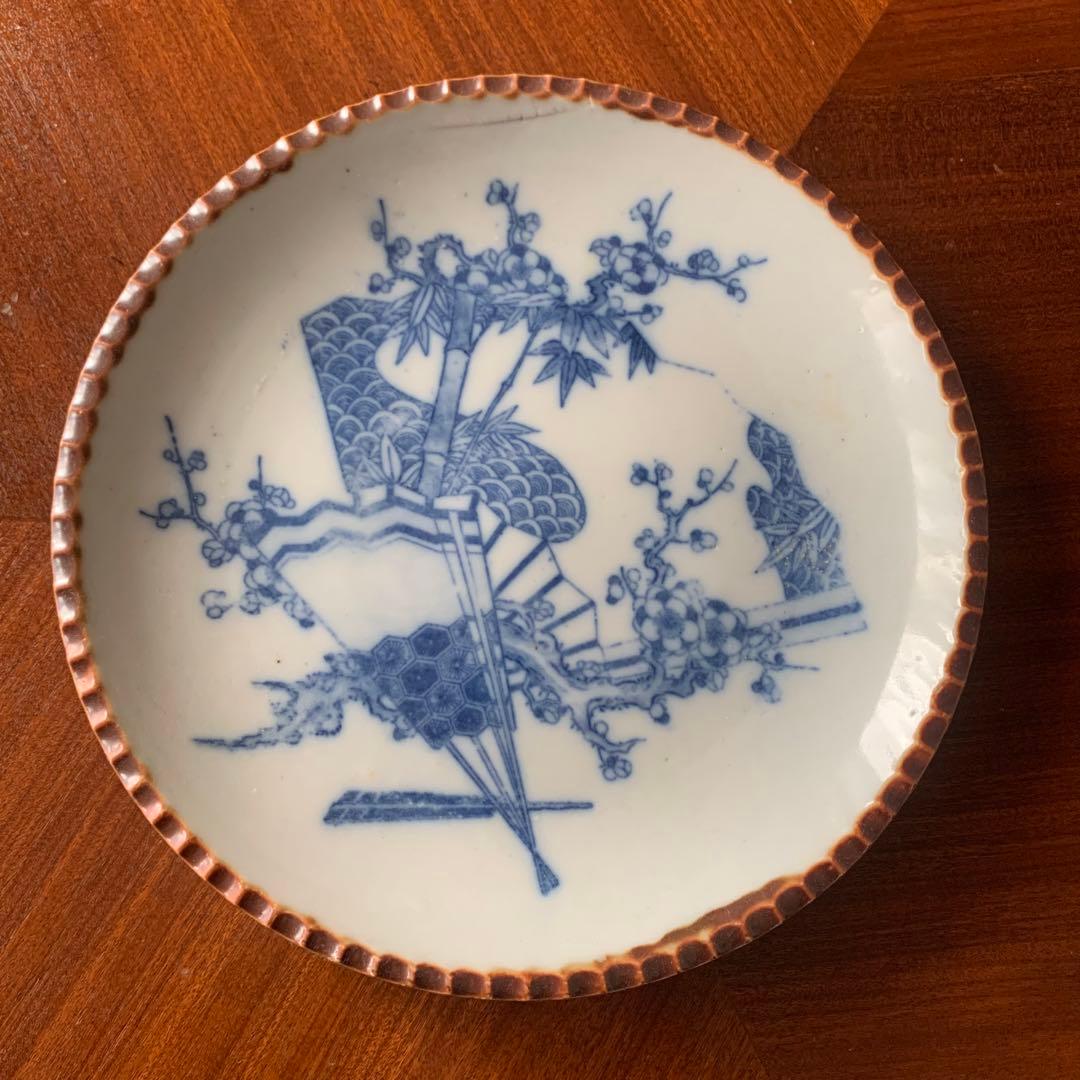 金継ぎに 古伊万里 イゲ皿 印判 金彩 骨董 アンティーク レトロ 花鳥