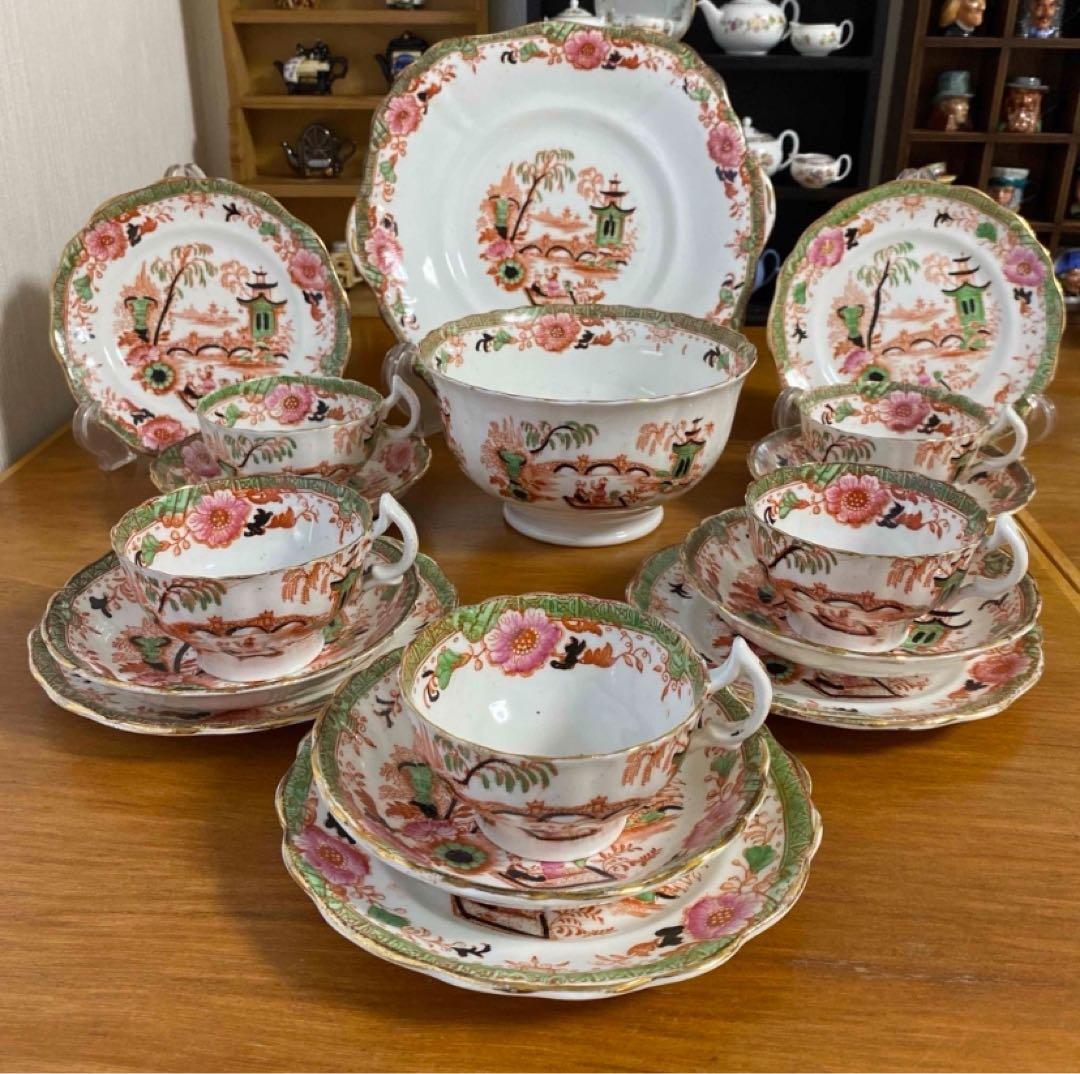 英国窯初期のアンティーク　カップ　ソーサー　プレート　シノワズリ c1880 英国窯初期のアンティーク カップ ソーサー プレート シノワズリ c1880