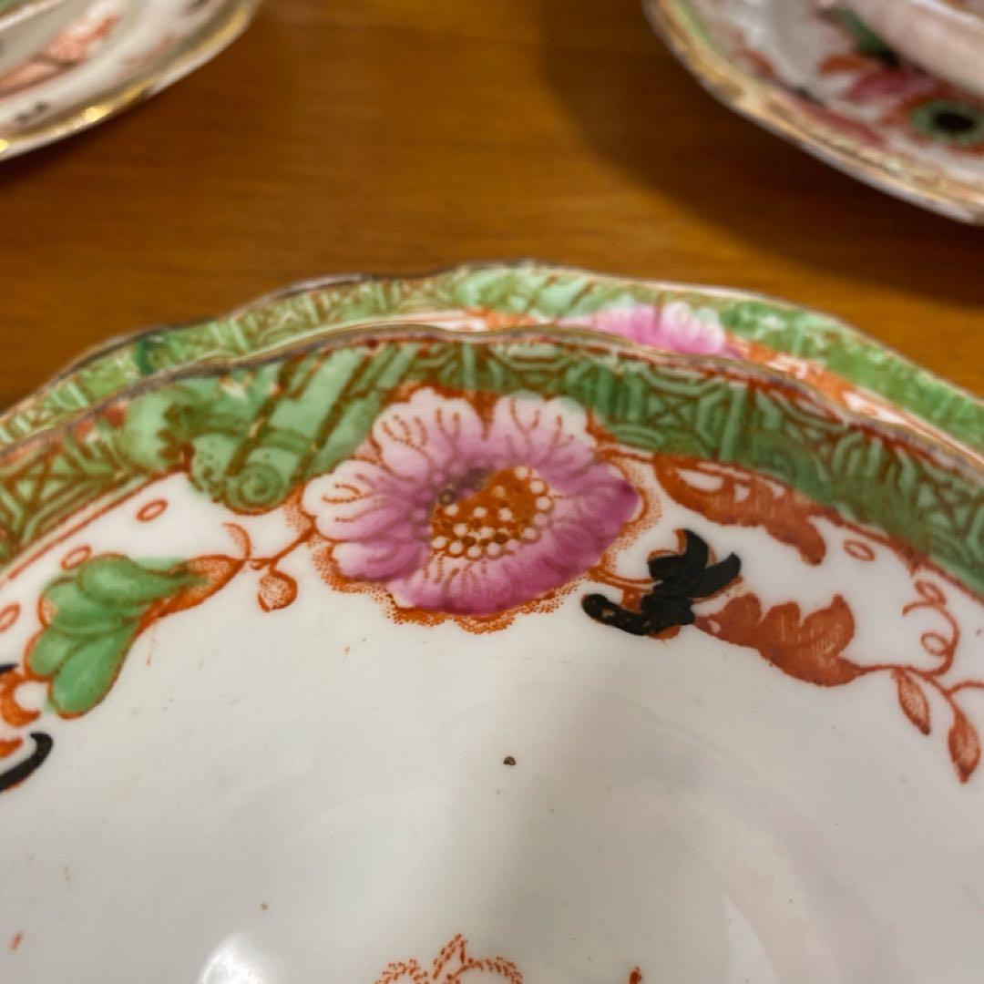 英国窯初期のアンティーク カップ ソーサー プレート シノワズリ c1880