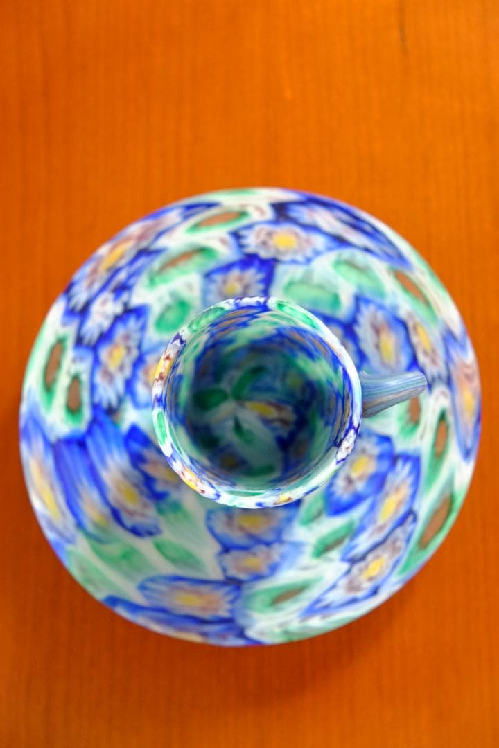 ミルフィオリ カップ＆ソーサー グラス 吹きガラス 作家 飯塚亜裕子