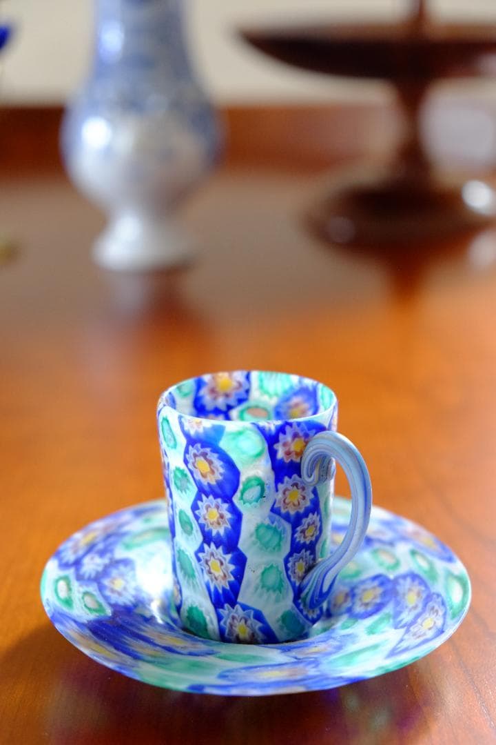 ミルフィオリ カップ＆ソーサー グラス 吹きガラス 作家 飯塚亜裕子