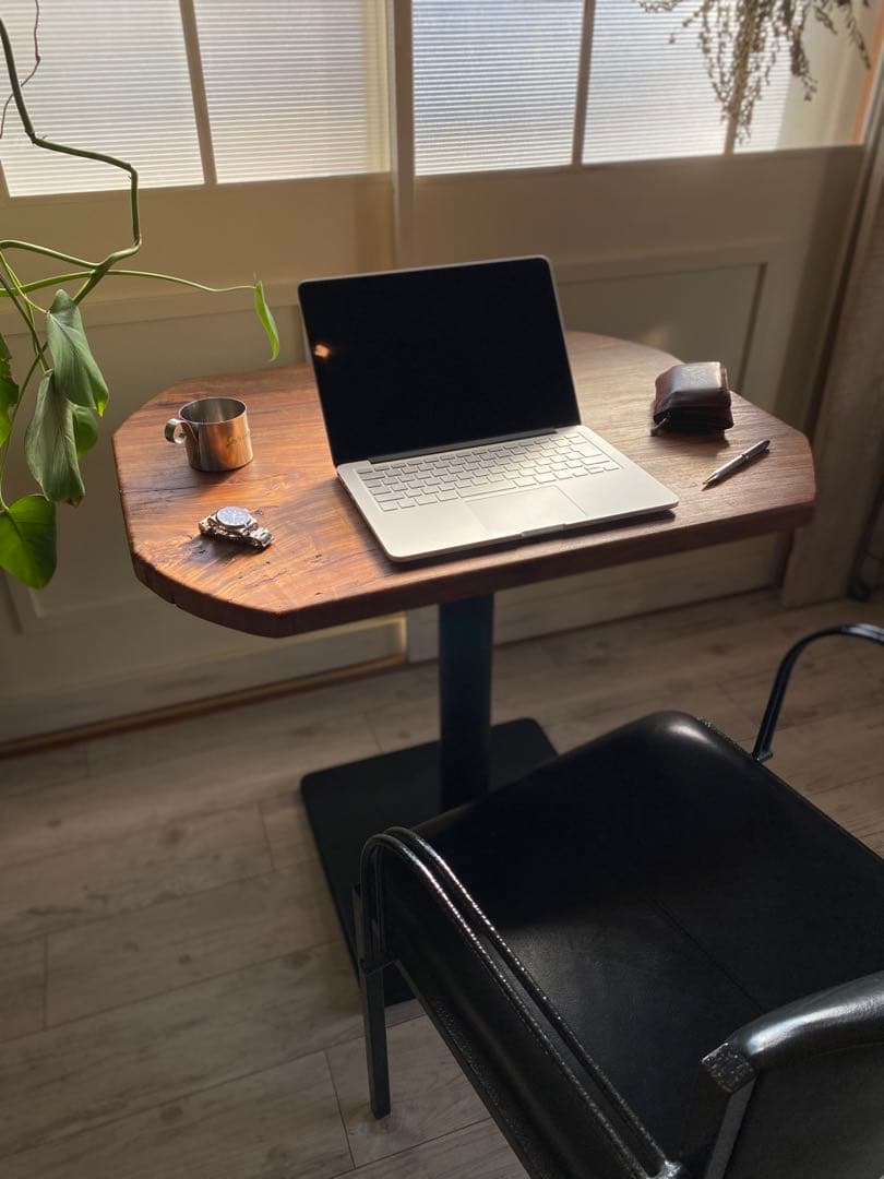 Vintage 赤ケヤキ一枚板　アイアンテーブル　銘木　Cafe table