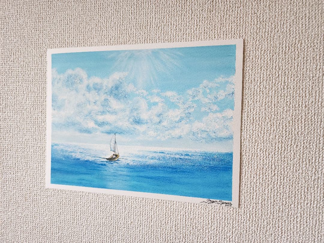 風景画　海の絵　海　夏　船の絵　帆船　アート　絵画　オイルパステル