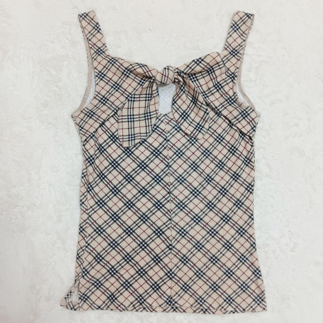 バーバリーブルーレーベル ノバチェック柄タンクトップ 背中リボン 38