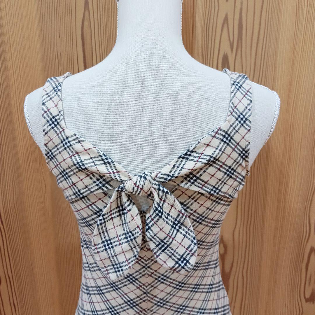 バーバリーブルーレーベル ノバチェック柄タンクトップ 背中リボン 38