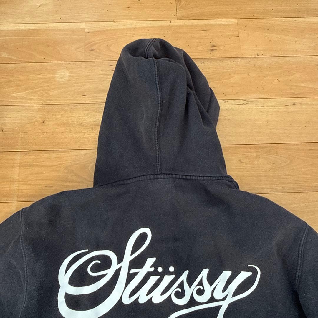 stussy ジップアップパーカー　ワールドツアー　ブラック　L フーディ　黒