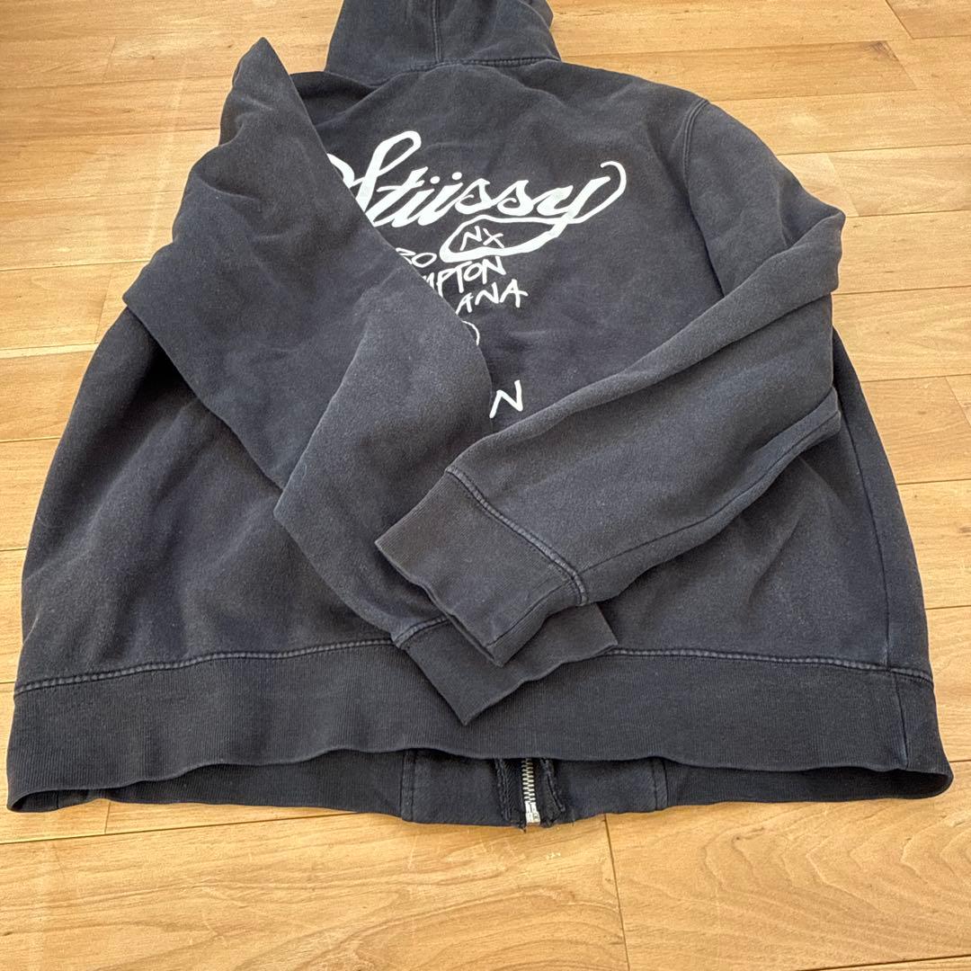 stussy ジップアップパーカー　ワールドツアー　ブラック　L フーディ　黒