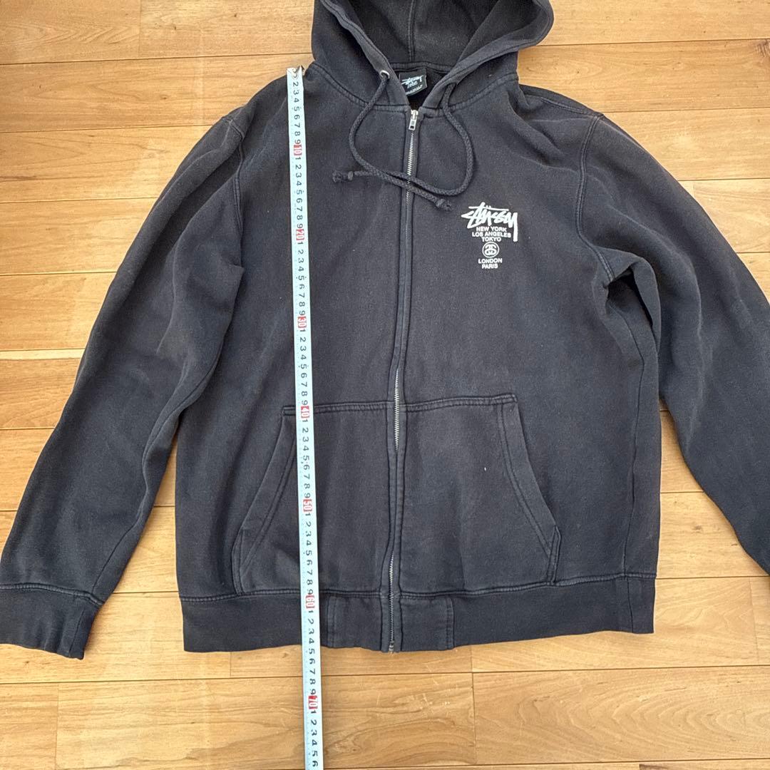 stussy ジップアップパーカー　ワールドツアー　ブラック　L フーディ　黒