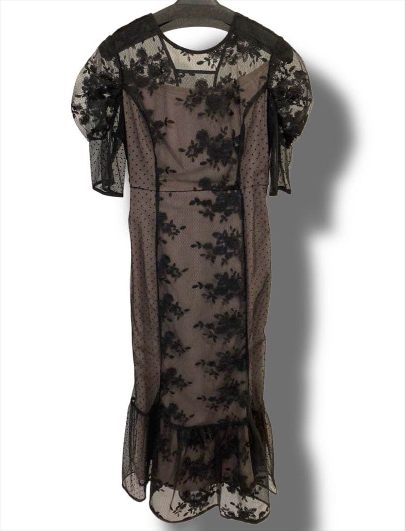 Leja】 ブラック レース刺繍 マーメイドワンピース オケージョンドレス