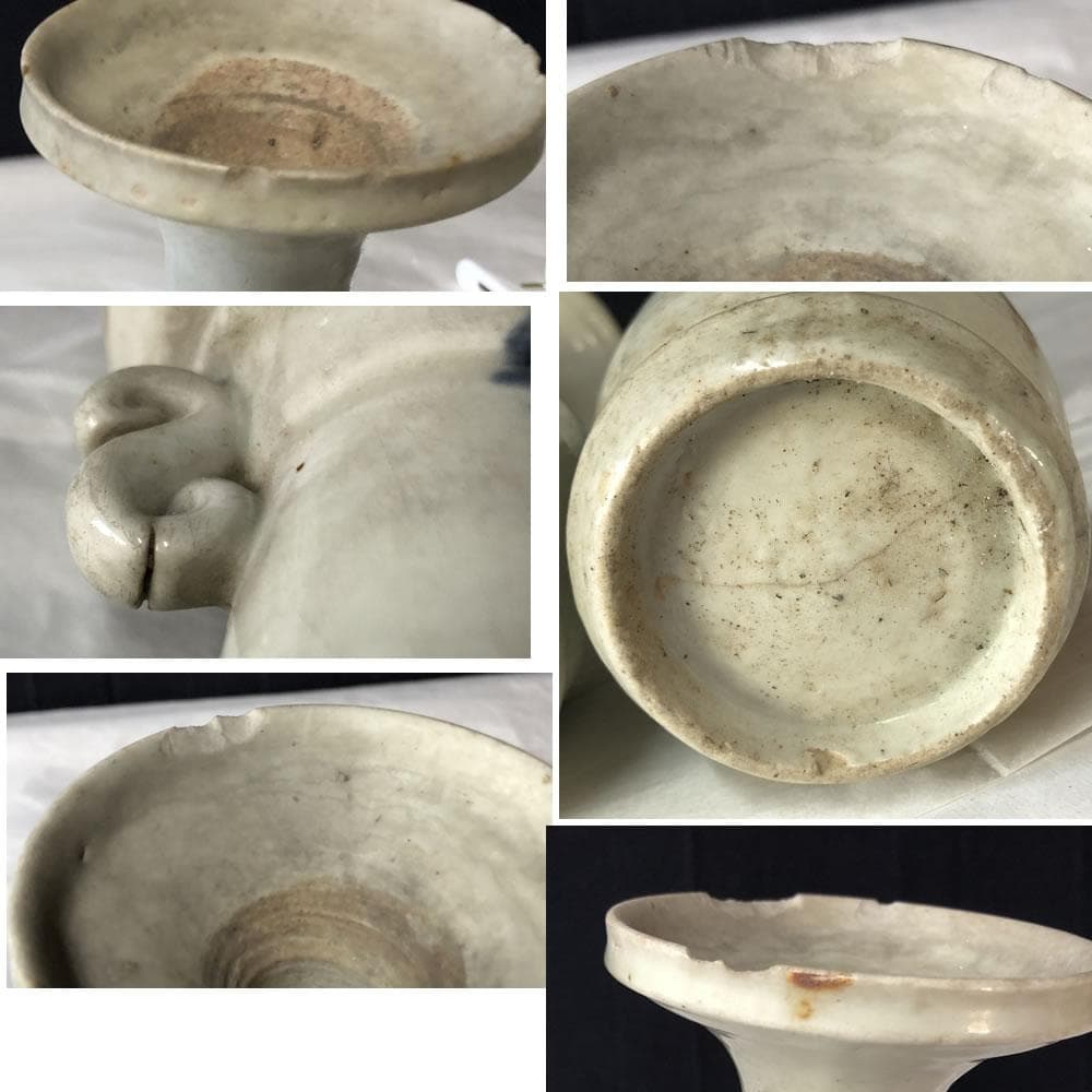 w148 古伊万里 染付 仏花器 一対 尊式花入 仏具 花入