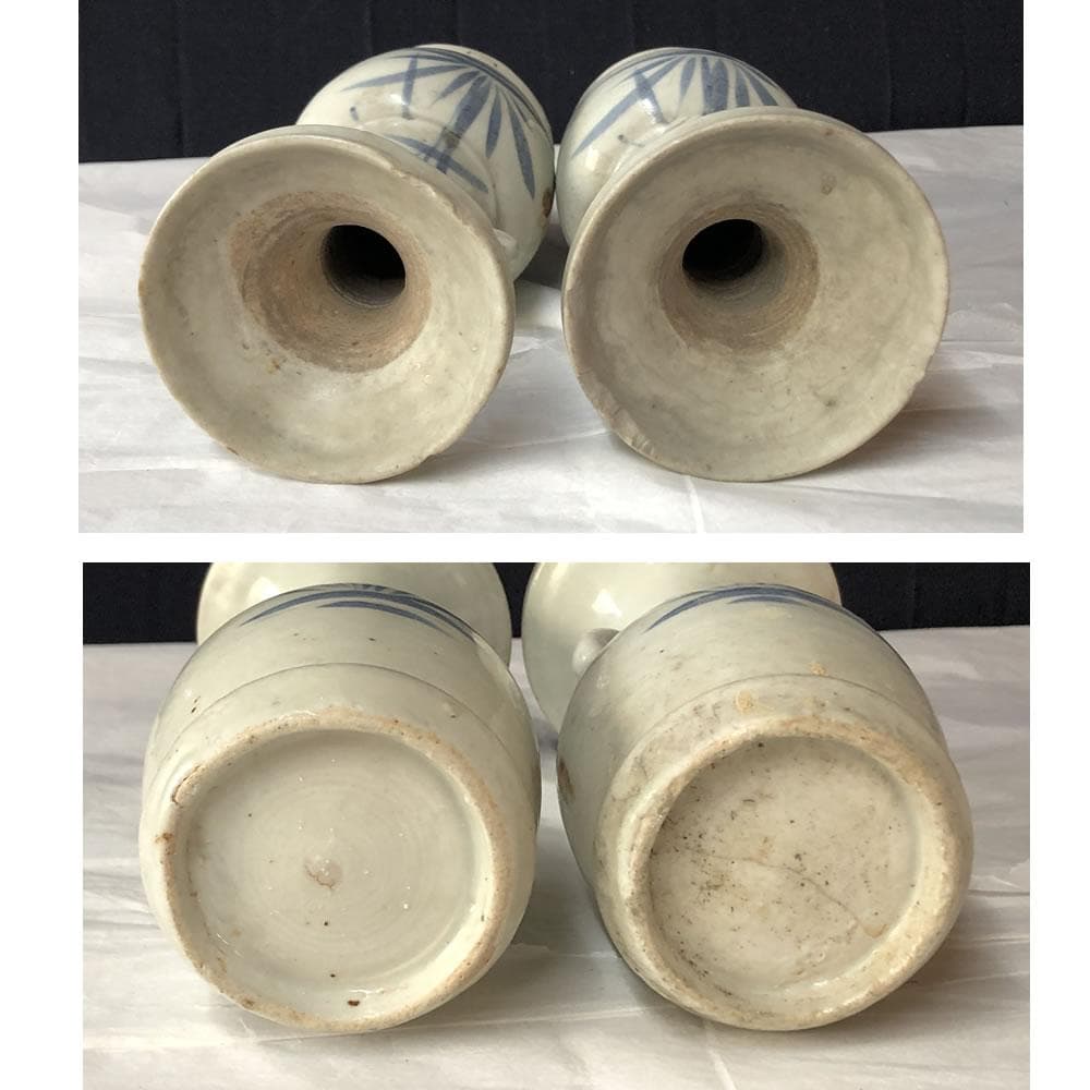 w148 古伊万里 染付 仏花器 一対 尊式花入 仏具 花入