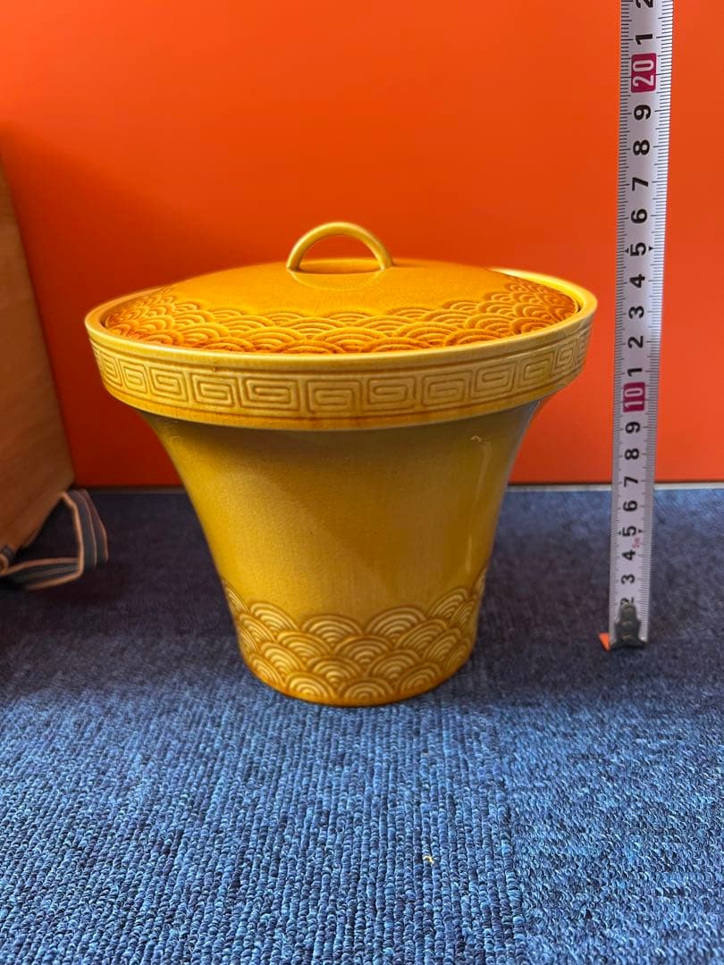 1493  十三代　横石嘉助　長崎三彩　波彫文　水指　茶道具　未使用