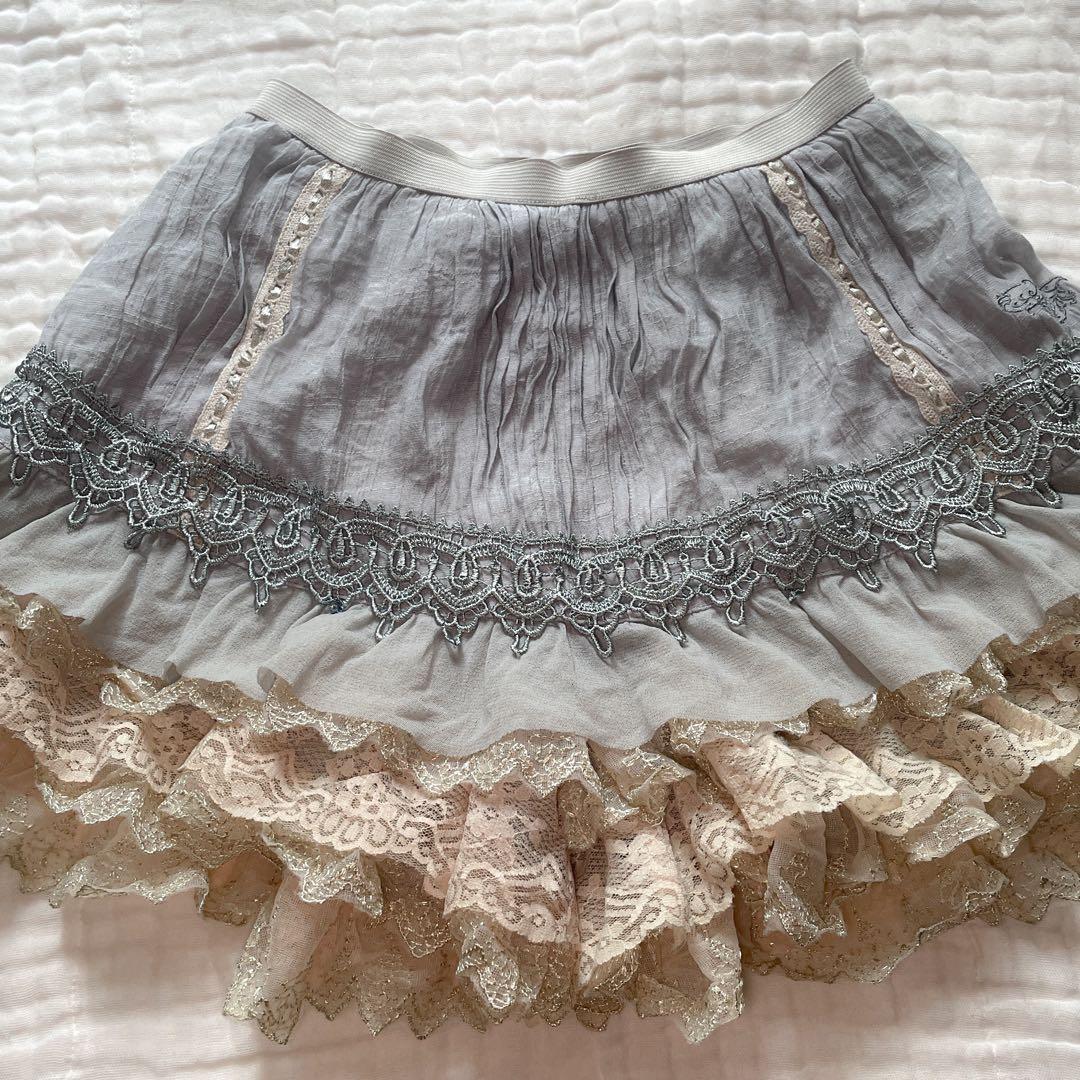 00s 希少 ozz angelo はしごリボンコットンティアードフリルスカパン