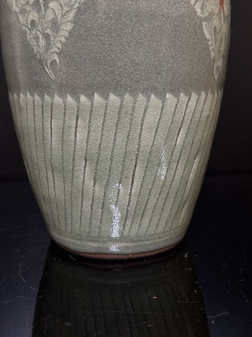 大型 雅山窯 中島正雄 造 高麗青磁 花入 花瓶 共箱付 約30cm