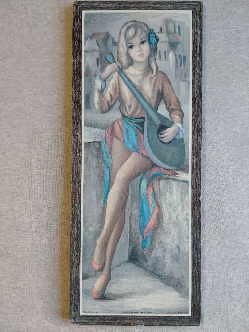 アンティークパネル　マンドリンガール